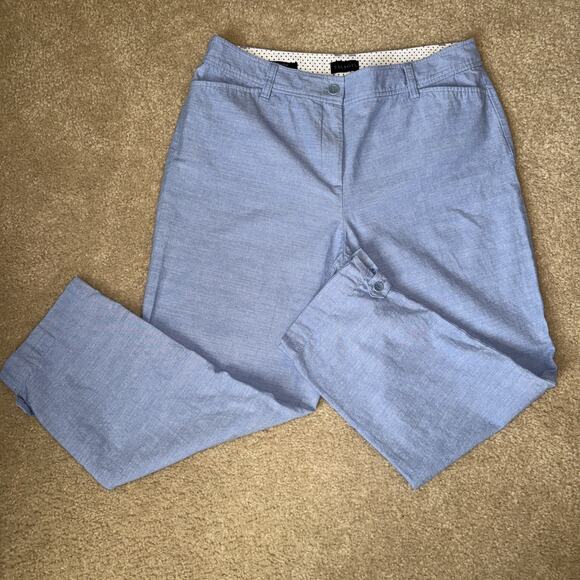 Talbots Perfect Crop Pant chambray Blue Curvy Fit Stretch Button Hem Size 10 - Picture 3 of 11